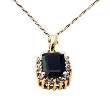 9ct gold Sapphire/Diamond Pendant with chain